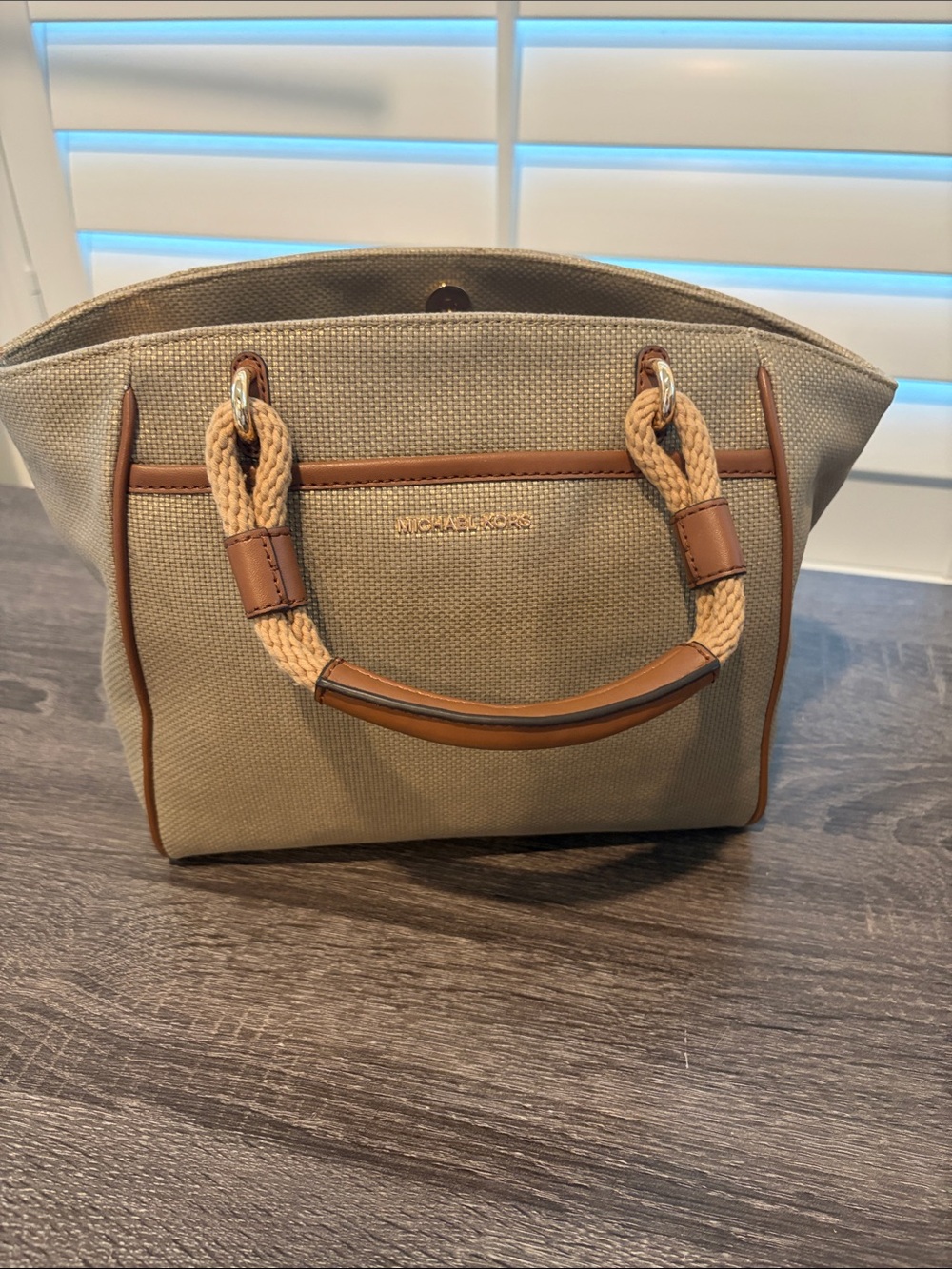 Michael Kors Tan Canvas Tote with Braided Rope Handles